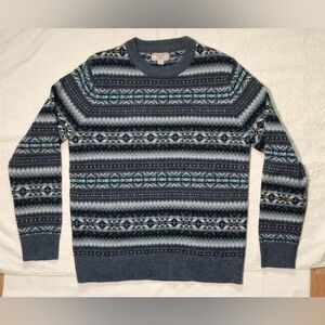 WALLACE & BARNES 100% Wool Christmas Fair Isle Winter Blue Knit Sweater Mens M/L